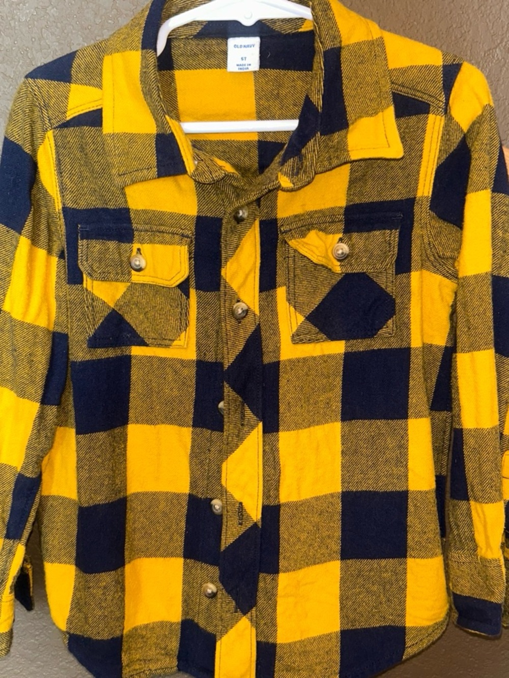 Old Navy Yellow and Navy Plaid Button-Down Shirt